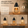 Adjustable height flameless candle warmer lamp with a brass finish and wooden base
