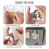 Hands demonstrate how to use a personalized car visor clip decoration by removing films, inserting photos, and displaying the