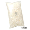 A white bag filled with white crinkle paper shreds for gift boxes and party decor