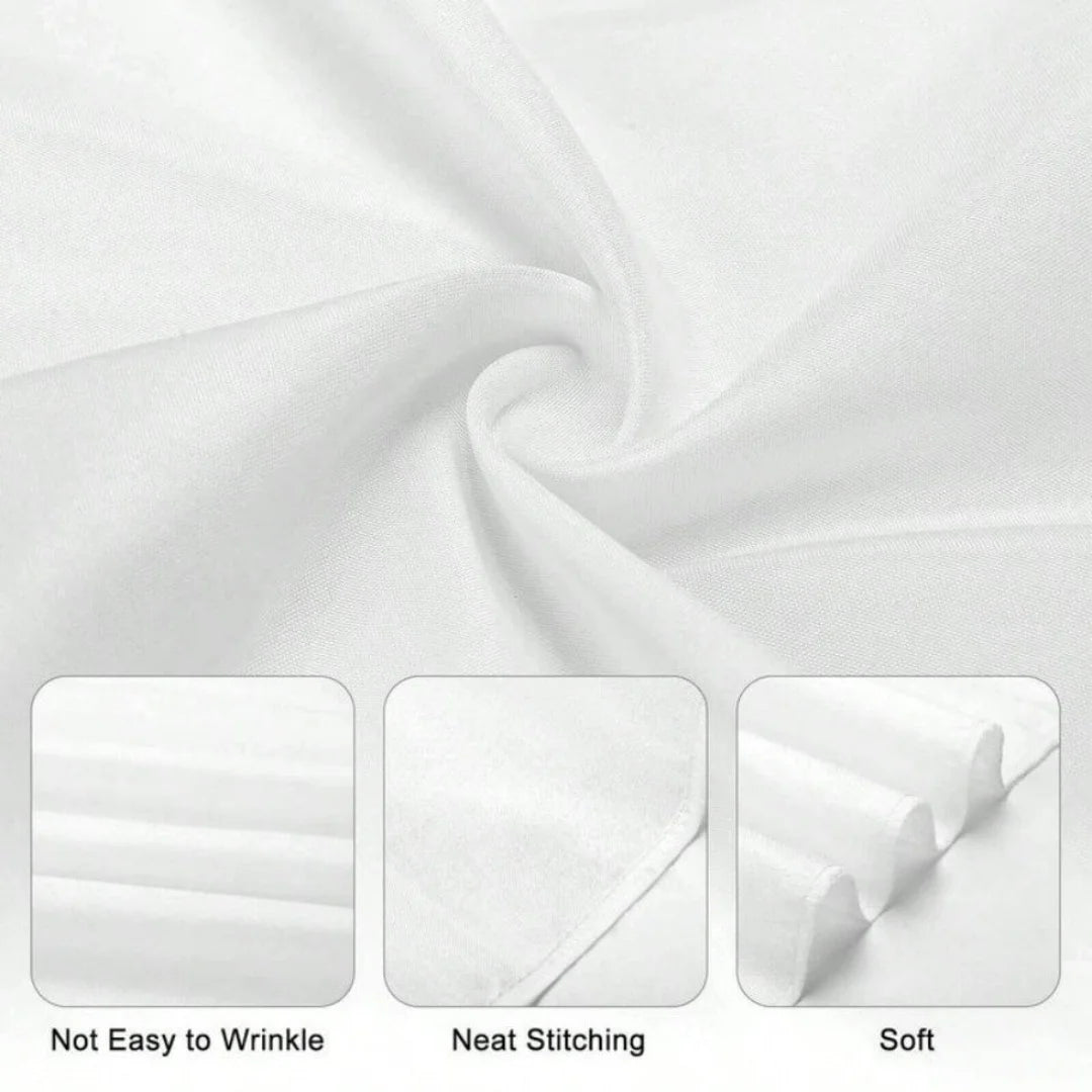 White fabric showing wrinkle resistance, neat stitching, and soft texture.