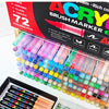 A collection of 36 color acrylic paint markers in various shades and tips displayed in a box.