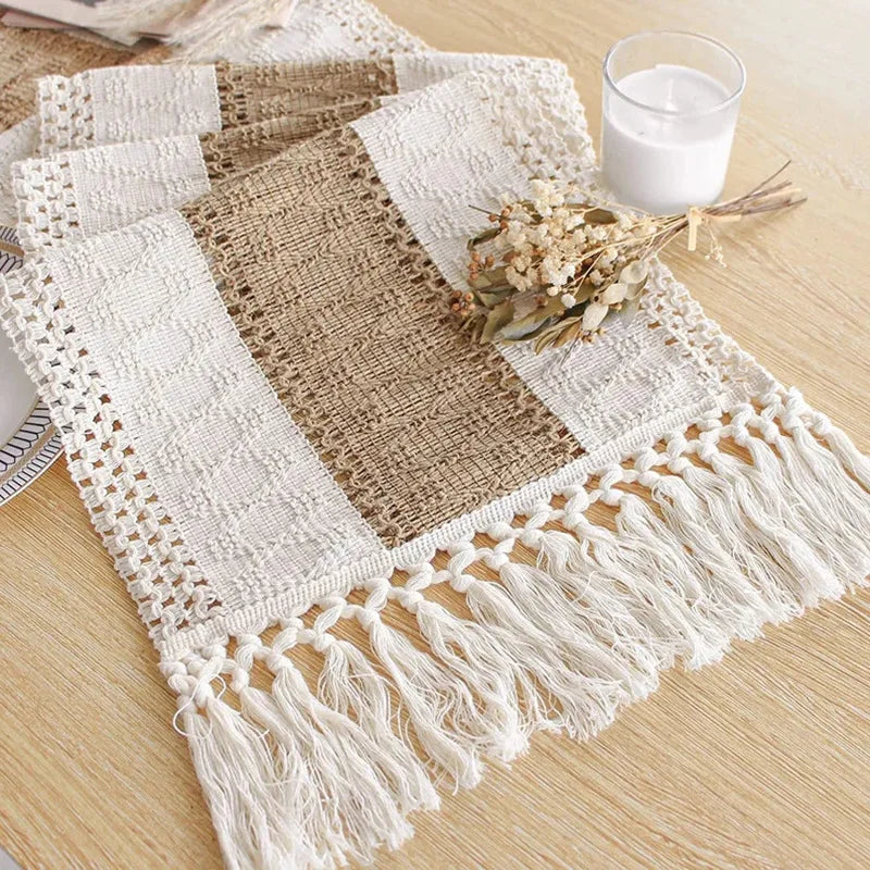 Linen Macrame Table Runner with Tassels