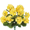 A bouquet of yellow silk faux geranium flowers for indoor and outdoor decoration.