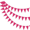 A string of pink and magenta triangle bunting flags hanging in a curved line.