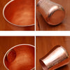 A set of handcrafted pure copper vintage mugs showing the interior and exterior of the mugs.