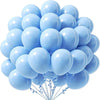 A bouquet of light blue pastel latex balloons tied together for party decorations