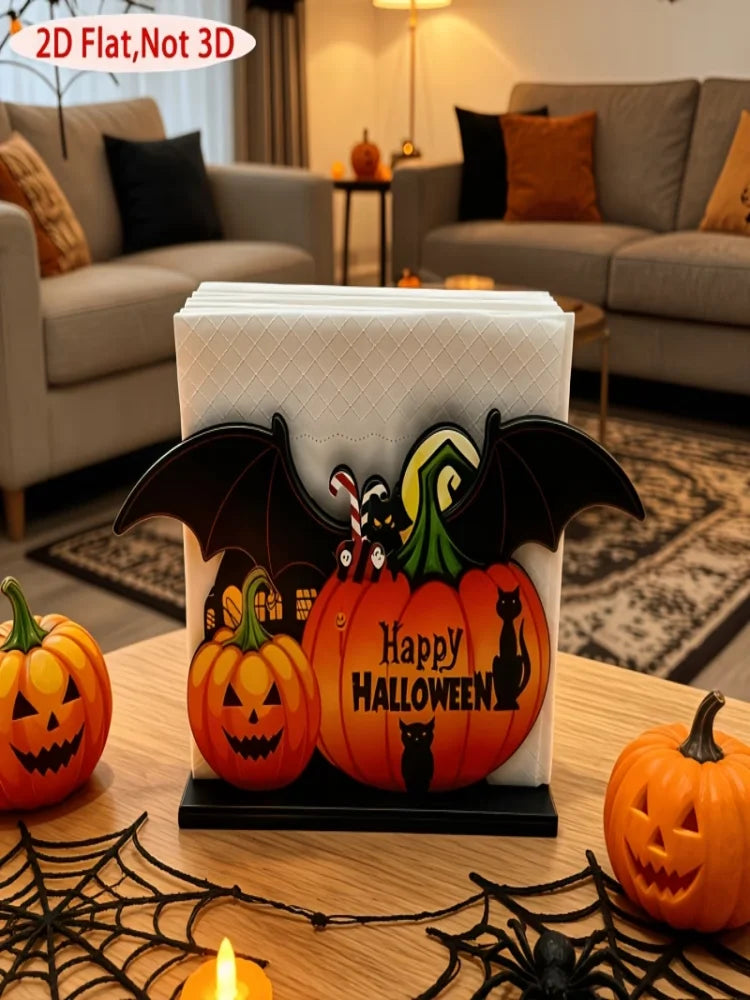 Halloween pumpkin ghost tissue box cover wooden acrylic tabletop decor