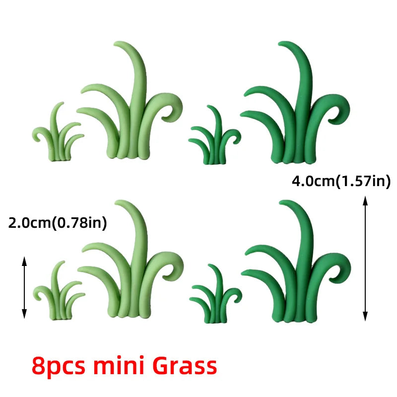 Set of 8 mini grass dinosaur cake toppers in green