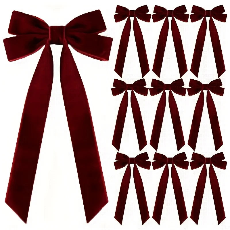 Red Velvet Christmas Tree Bows (10-Pack)