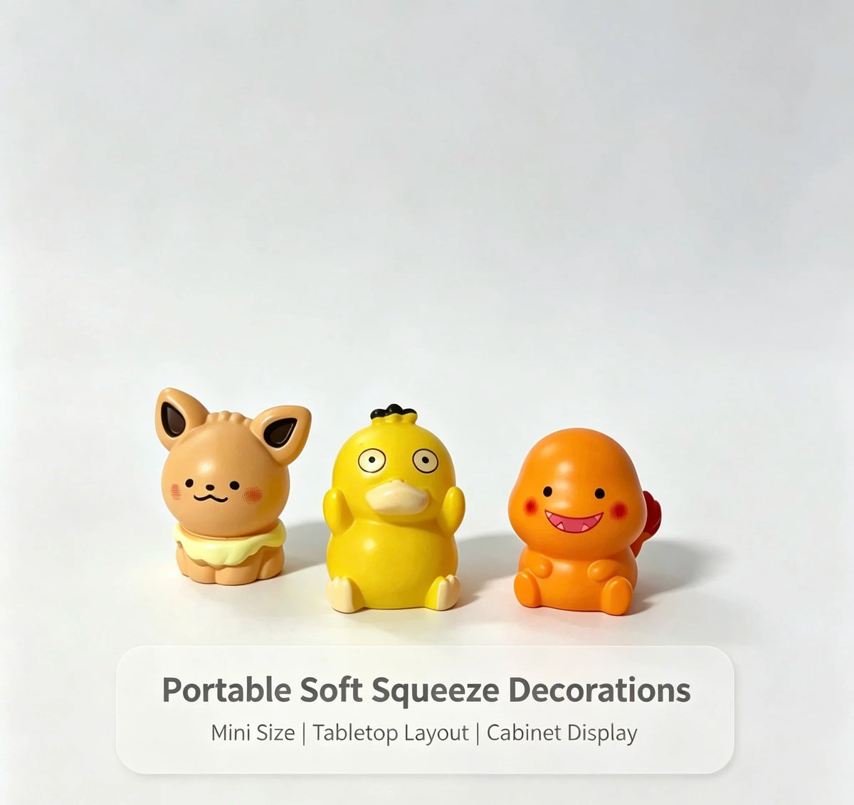 A set of six yellow and orange portable soft squeeze decorations or mini figurines displayed on a white background.