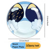 A set of 10 paper plates featuring a blue dog design for parties and picnics.