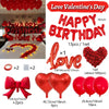 Red foil birthday balloon set featuring heart shapes and a bow for Valentine's Day or birthday celebrations