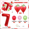 Strawberry foil balloon set including 13 pieces of red and green balloons and one large number seven balloon
