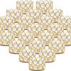 A set of 24 crystal gold votive candle holders arranged in a decorative pattern.