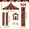 A banner featuring a striped, tent-like arch design for a door or entrance.