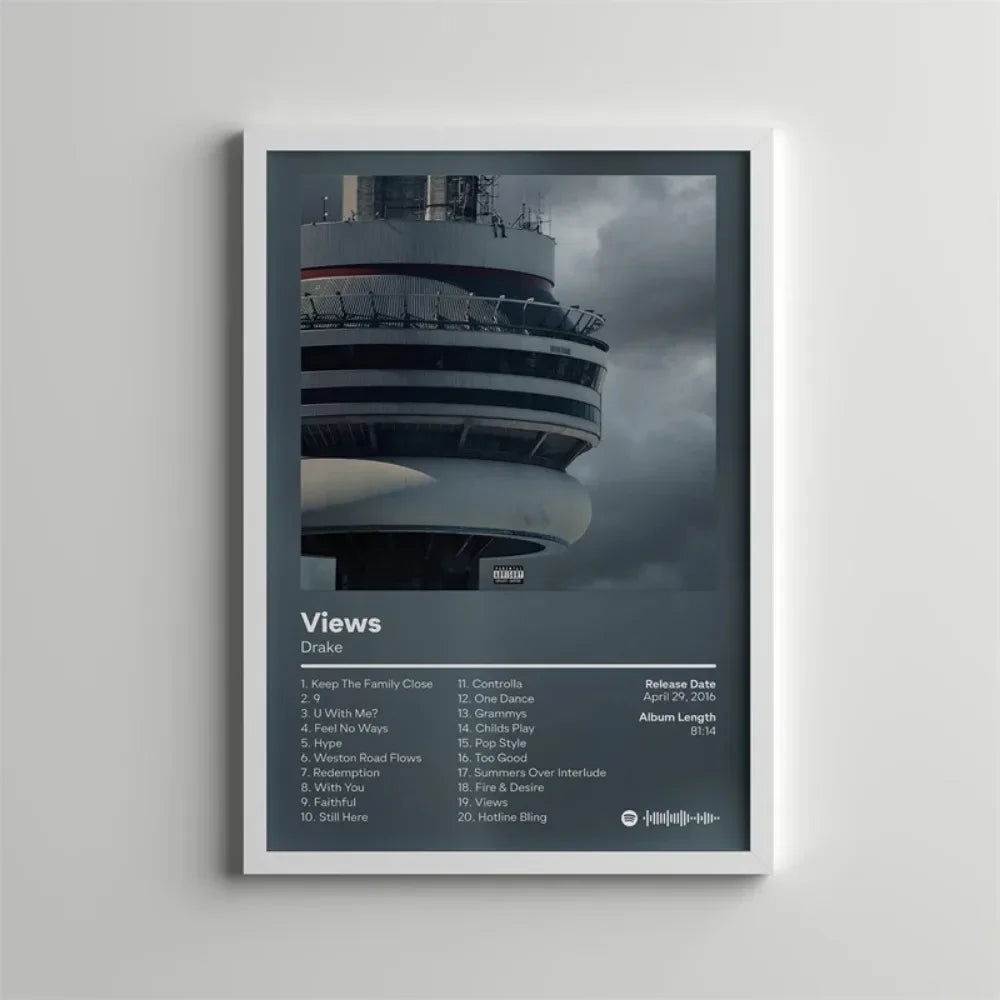 A framed canvas wall art featuring the Drake album cover with a dark, moody aesthetic.