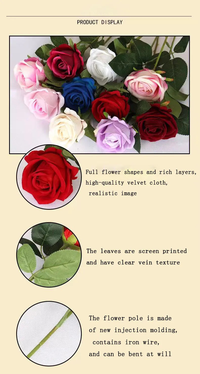 Realistic Velvet Artificial Roses – 20" Stems for Weddings & Home Décor