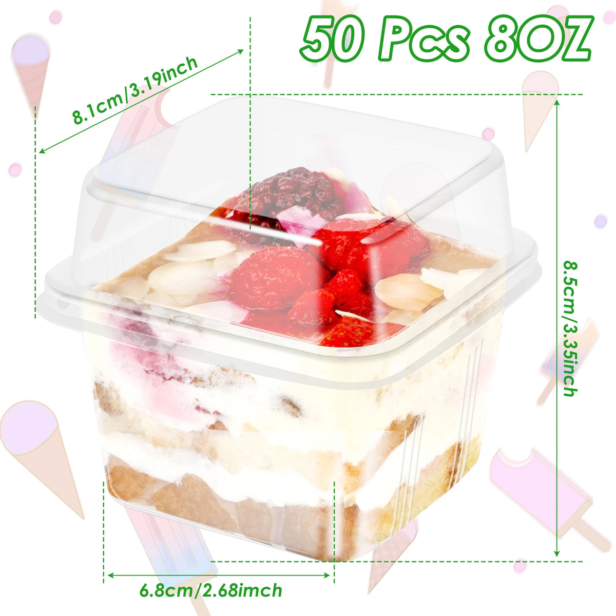 Clear PET Dessert Cups with Lids (50-Pack)