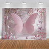 A pink butterfly silhouette against a soft floral backdrop suitable for birthday and wedding decor.
