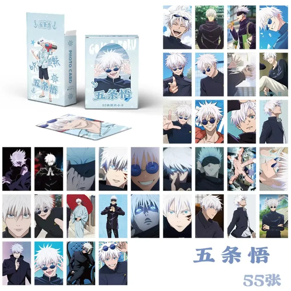 A collection of anime photo cards featuring characters from Jujutsu Kaisen