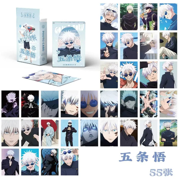A collection of anime photo cards featuring characters from Jujutsu Kaisen