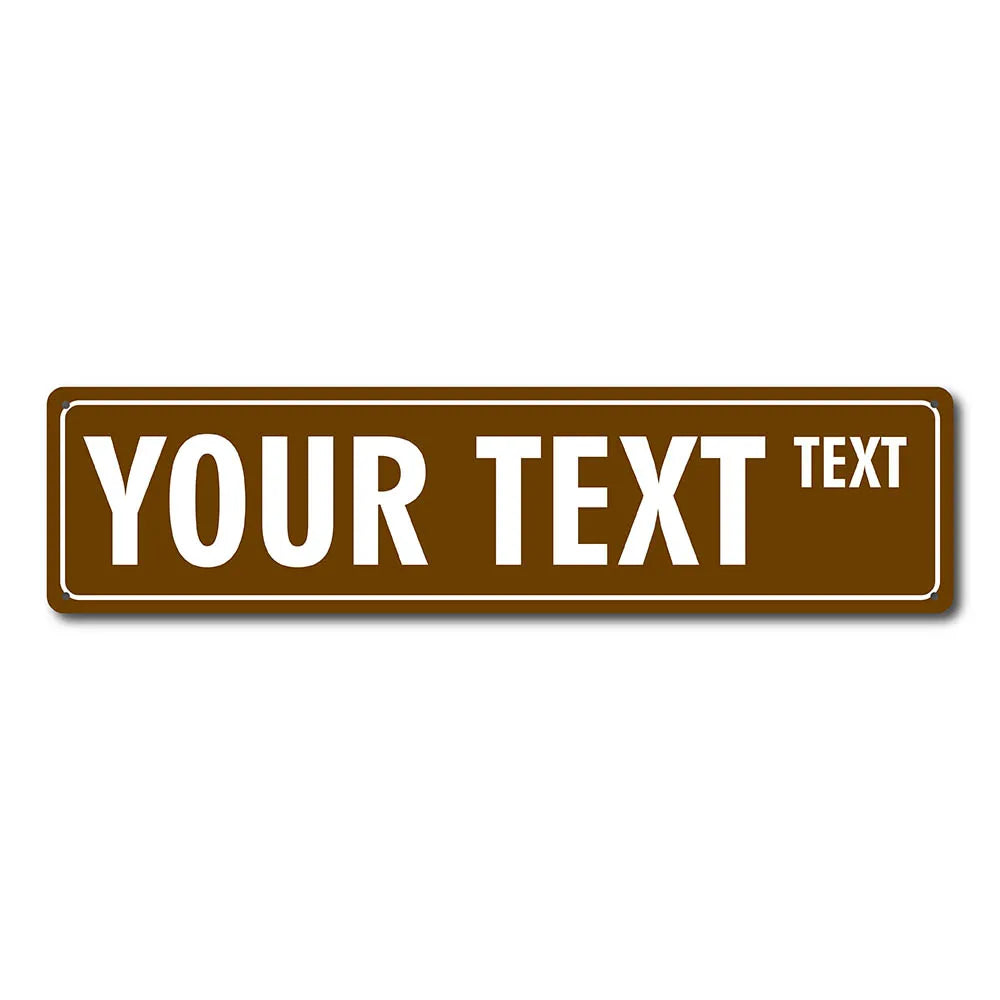 A brown rectangular sign with the text YOUR TEXT and a smaller word TEXT on the right.