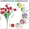A set of 12 bundles of artificial flowers featuring yellow, white, purple, rose red, and pink blooms.