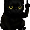 A black cat statue with one raised paw, made of resin for decoration.
