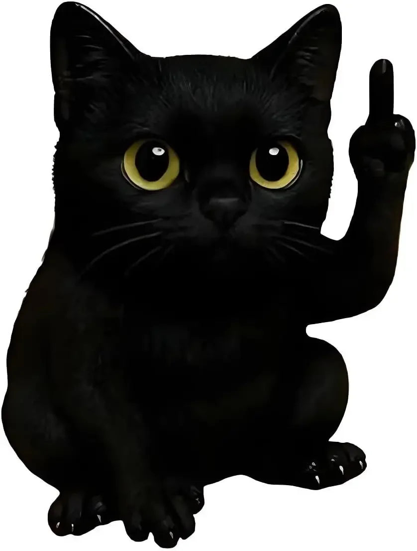 A black cat statue with one raised paw, made of resin for decoration.
