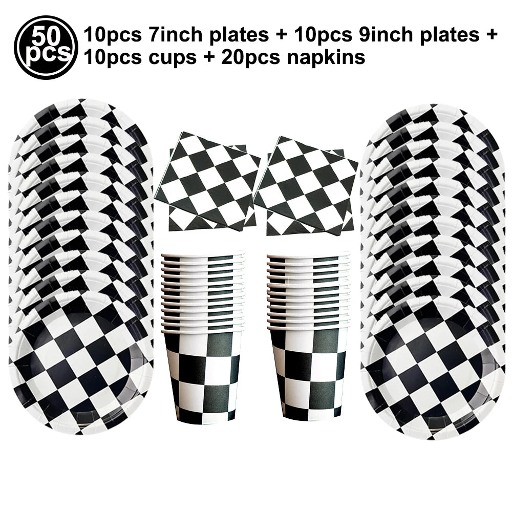 Race Car Birthday Party Balloon Decoration Set with Traffic Lights, Cones & Checkered Flags
