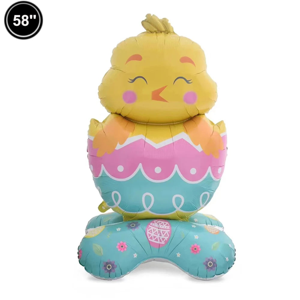 A yellow cartoon bunny foil balloon with pink and blue accents.