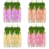 Three silk wisteria vine garlands in shades of purple, peach, and pink hanging for weddings and home decor