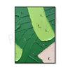 Abstract canvas art depicting a green golf scene with a light green fairway and figures playing golf.