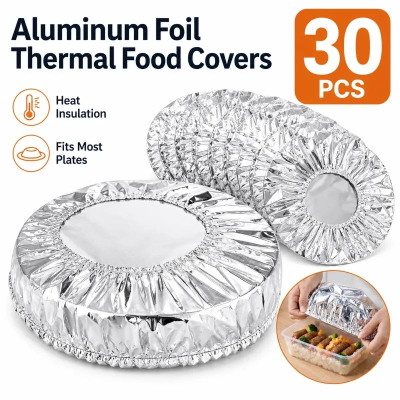 30 pieces of reusable aluminum foil thermal food covers for heat insulation and food storage