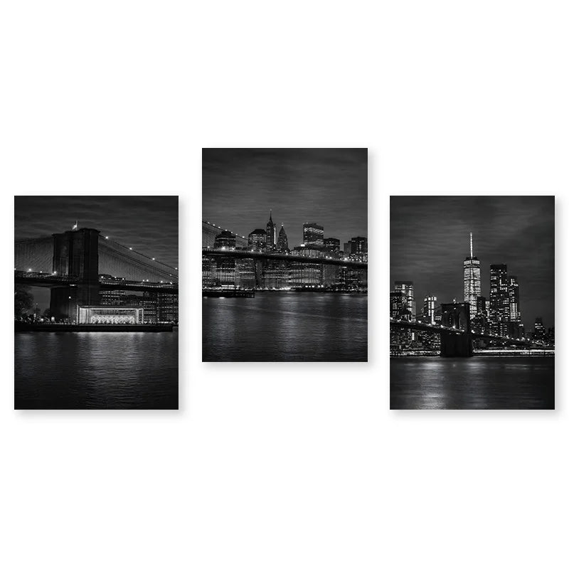 New York City Nightscape Canvas Art – Brooklyn Bridge and Manhattan Skyline