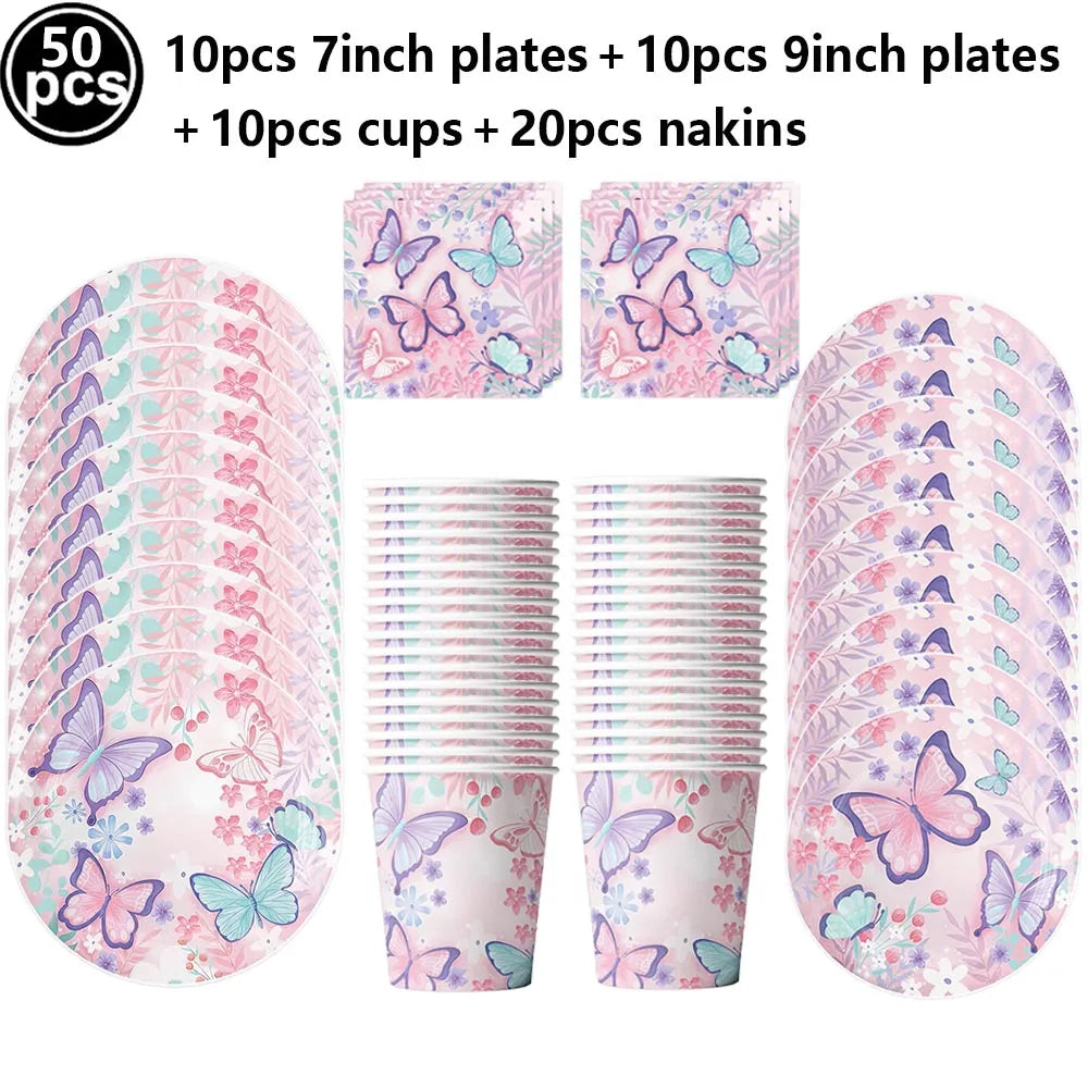 Butterfly Party Supplies Disposable Tableware Set for Birthday & Baby Shower