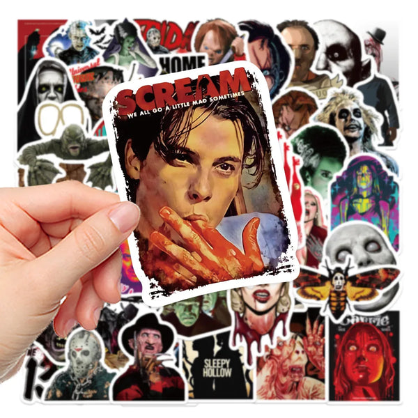 A collection of graffiti-themed character travel stickers featuring various intense and stylized faces.