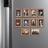 A set of 10 framed Halloween magnets featuring ghosts, pumpkins, and spooky figures displayed on a gray surface.