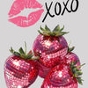 A vibrant collage of pink and red mosaic strawberries with a black 'XOXO' text above them.