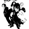 Black and white graphic featuring the My Chemical Romance logo and four band members.