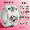 Roll of 500 festive Christmas wreath stickers for gift wrapping and card decoration in various designs
