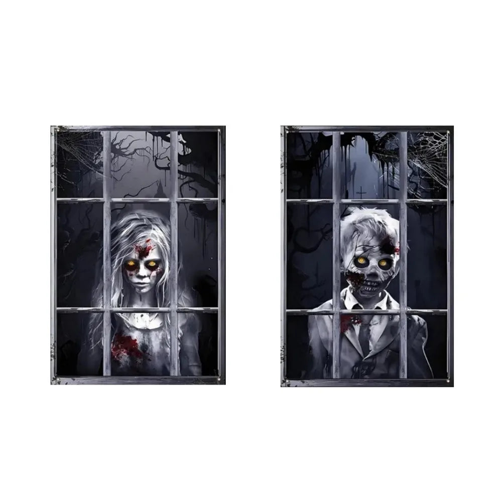 Scary Halloween Window Cover Set with Blood-Themed Design