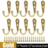 Gold aluminum wall-mounted hooks with screws sold as a set