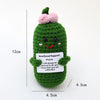 Handmade crochet potato doll in green with pink pompom and an inspirational card