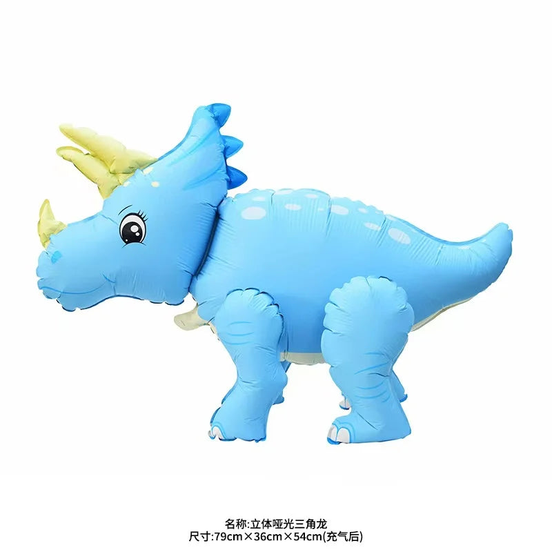 A light blue inflatable dinosaur balloon decoration.