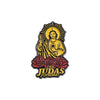 Enamel pin featuring a depiction of Saint Judas Tadeo with a halo and roses.