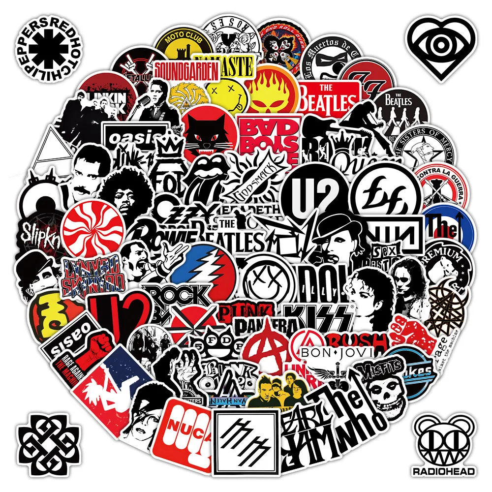 50 Piece Classic Rock & Punk Band Sticker Pack – Waterproof for Laptops, Phone Cases, and More