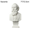 White plaster bust miniature of a bearded man, labeled Naramte.