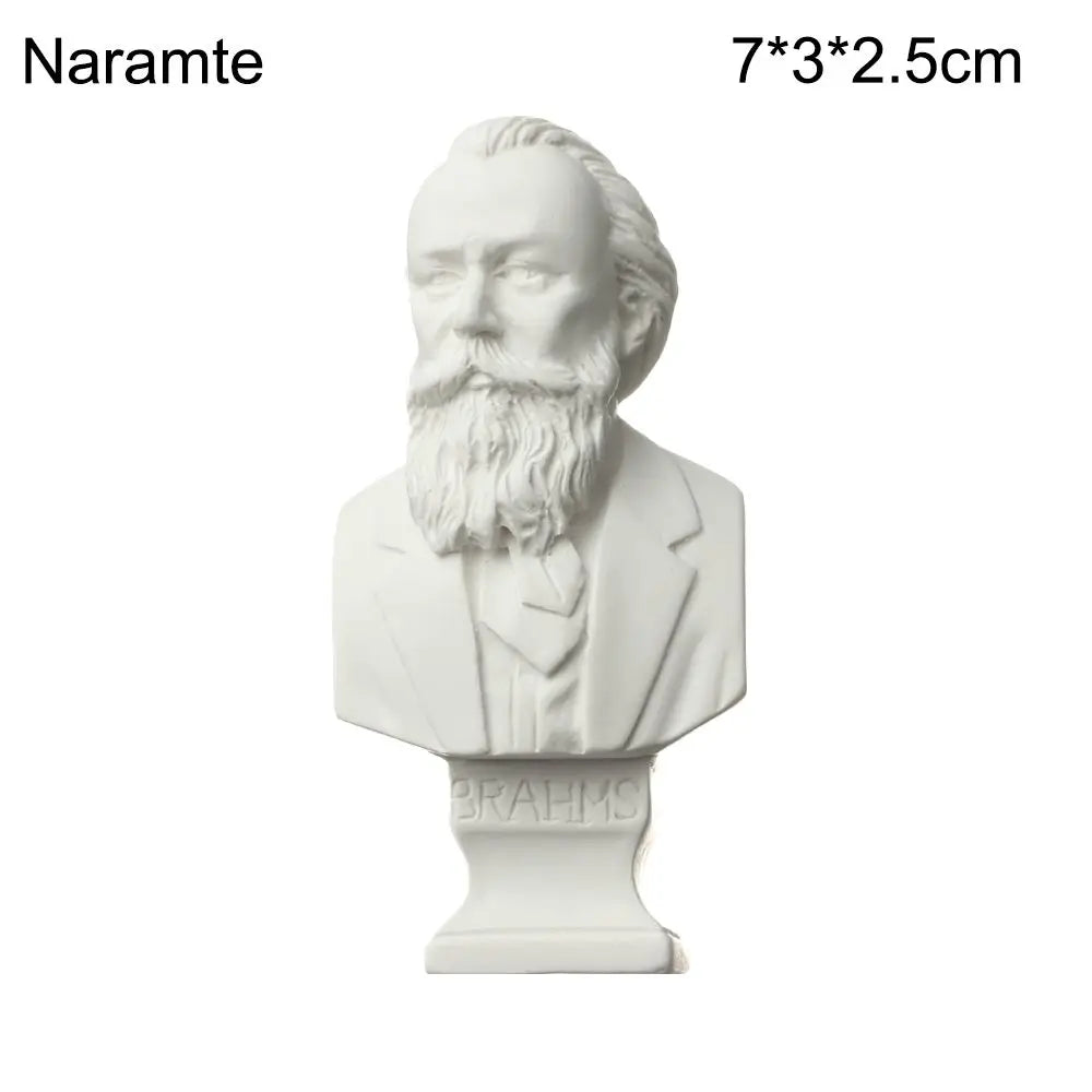 White plaster bust miniature of a bearded man, labeled Naramte.