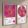 A framed poster featuring the album cover for Dave's Aesthetic Hip Hop album, showing a vibrant pink and purple sunset backgr